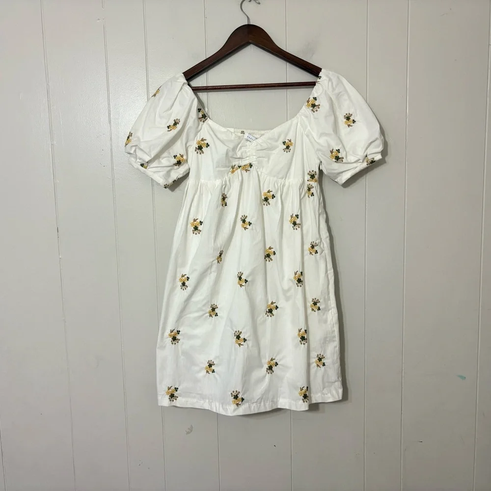 Endless Rose Puff Sleeve Milkmaid Mini Dress XS White Floral Embroidered NWT - Picture 1 of 11
